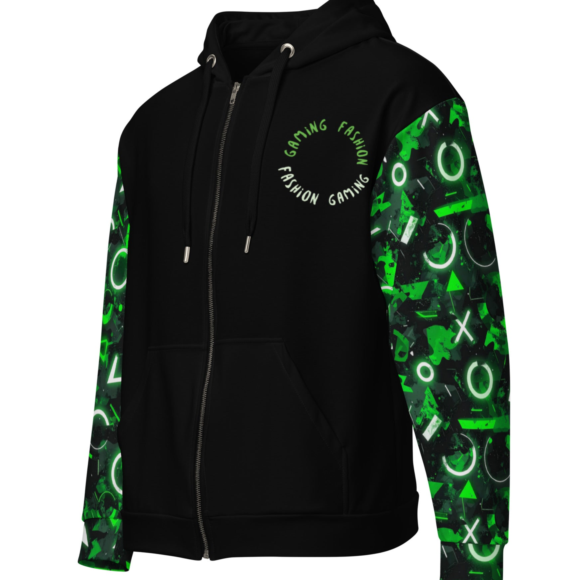 Cyberpunk Stílusú Cipzáras Pulóver - Smaragdzöld/Fekete (Unisex)